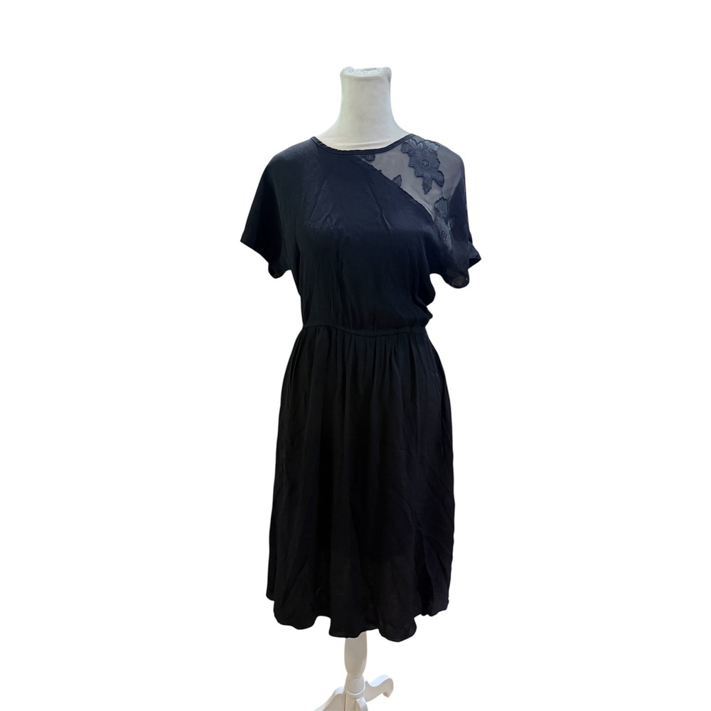 Vintage Jonathan Martin Black Midi Dress Mesh Floral Back Button Size 7/8‎